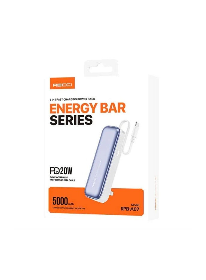 Recci RPB-A07 5000mAh Lipstick Mini Power Bank White - Image 4