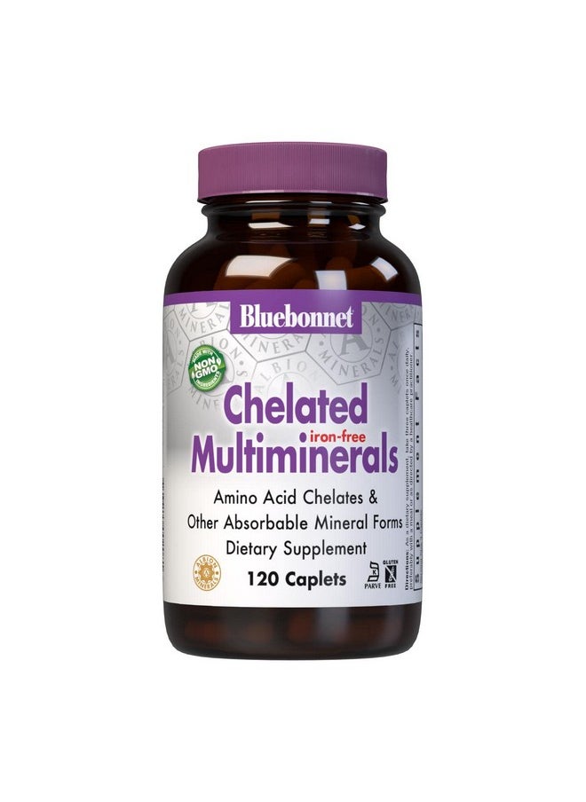 Bluebonnet - Nutrition High Potency Chelated Multiminerals (Ironfree) Albion Chelated Minerals Soyfree Glutenfree Nongmo Kosher Certified Dairyfree 120 Caplets 40 Servings - Image 1