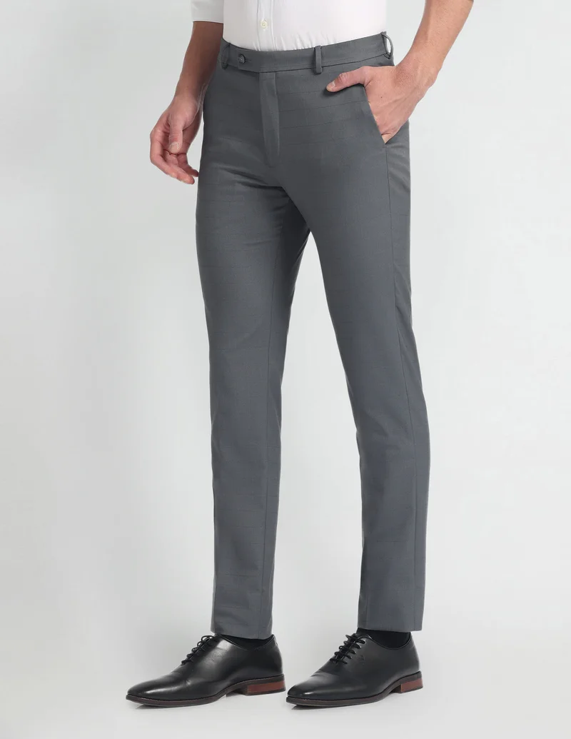 Arrow Grey Super Slim Smart Flex Trousers for Men | Best Price UAE