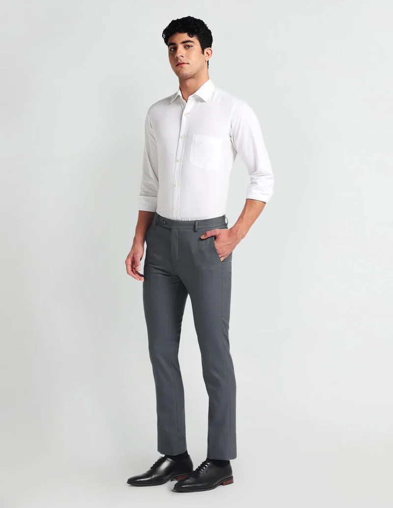 Arrow Grey Super Slim Smart Flex Trousers for Men | Best Price UAE