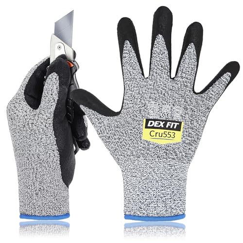 DEX FIT Level 5 Cut Resistant Gloves Cru553, 3D-Comfort Stretchy Fit, Power Grip, Professional Grade, Thin, Touch-Screen Compatible, Durable, Machine Washable; Grey L (9) 3 Pairs - Image 1