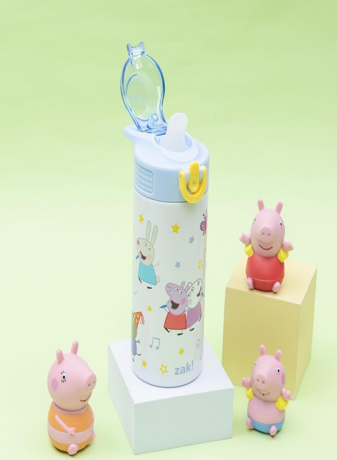 زاك ديزاينز زجاجة مياه للأطفال من Zak Designs بتصميم Peppa Pig Sage، مناسبة للمدرسة أو السفر، مصنوعة من الفولاذ المقاوم للصدأ سعة 14 أونصة، مزودة بماصة ومقبض وغطاء فوهة مانع للتسرب وقابل للفتح (Peppa & Friends). - Image 2