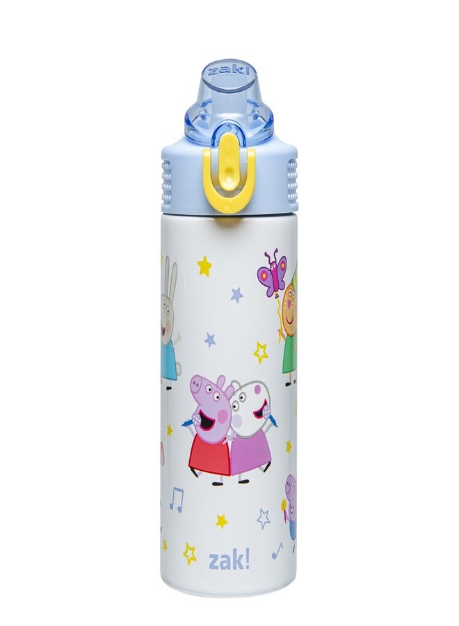 زاك ديزاينز زجاجة مياه للأطفال من Zak Designs بتصميم Peppa Pig Sage، مناسبة للمدرسة أو السفر، مصنوعة من الفولاذ المقاوم للصدأ سعة 14 أونصة، مزودة بماصة ومقبض وغطاء فوهة مانع للتسرب وقابل للفتح (Peppa & Friends). - Image 1