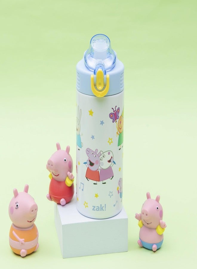 زاك ديزاينز زجاجة مياه للأطفال من Zak Designs بتصميم Peppa Pig Sage، مناسبة للمدرسة أو السفر، مصنوعة من الفولاذ المقاوم للصدأ سعة 14 أونصة، مزودة بماصة ومقبض وغطاء فوهة مانع للتسرب وقابل للفتح (Peppa & Friends). - Image 3