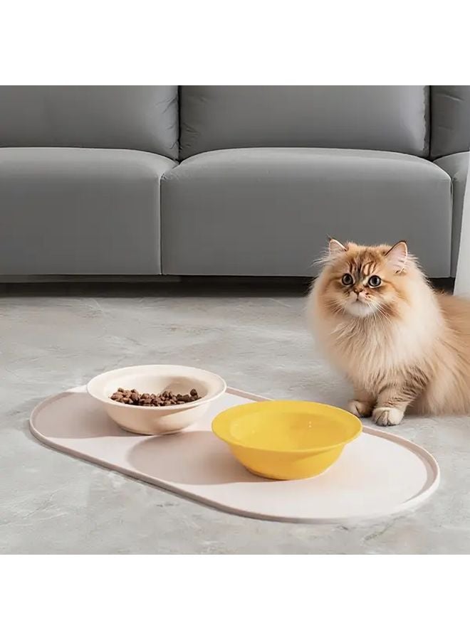 سجادة إطعام القطط الصفراء المضادة للانزلاق والمقاومة للماء مع حواف مانعة للانسكاب وسهلة التنظيف وصينية طعام الحيوانات الأليفة - Image 2