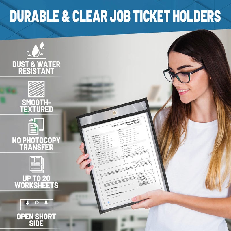 JUZARI 5 Pack Job Ticket Holders 8.5x11 - Work Order Plastic Sleeves for Documents - 8 1/2 x 11 Shop Ticket Holders - Dry Erase Pocket Sleeves - Dry Erase Pockets - Dry Erase Sleeve - Clear Pocket Sleeve - Image 4