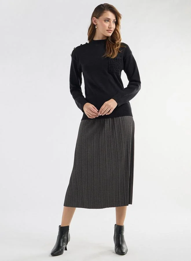 Splash FAV Textured Crew Neck Sweater with Front Pocket