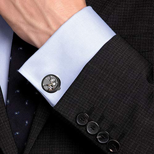 Merit Ocean Mechanical Movement Cufflinks Steampunk Watch Mens Shirt Vintage Watch Cuff Links Business Wedding Gifts with Gift Box (Black) - Image 5