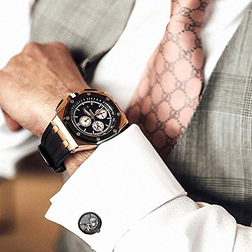 Merit Ocean Mechanical Movement Cufflinks Steampunk Watch Mens Shirt Vintage Watch Cuff Links Business Wedding Gifts with Gift Box (Black) - Image 2