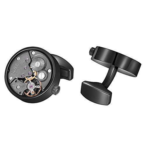 Merit Ocean Mechanical Movement Cufflinks Steampunk Watch Mens Shirt Vintage Watch Cuff Links Business Wedding Gifts with Gift Box (Black) - Image 4