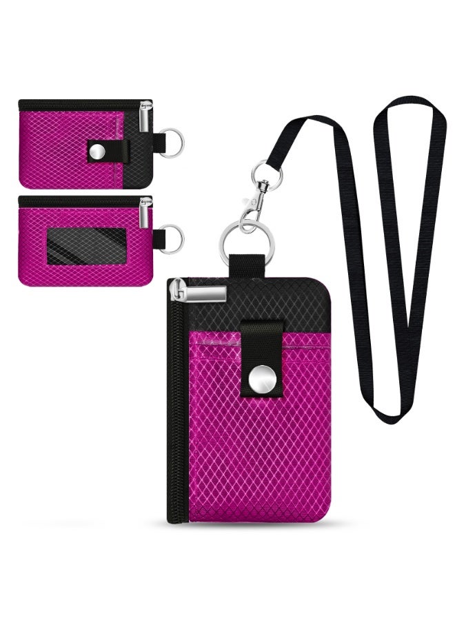 Minimalist RFID Blocking Small Wallet with ID Window,WaterResistant Zip Id Case Wallet with Lanyard Keychain for Cards,Cash,Travel,Women,Men - Image 1