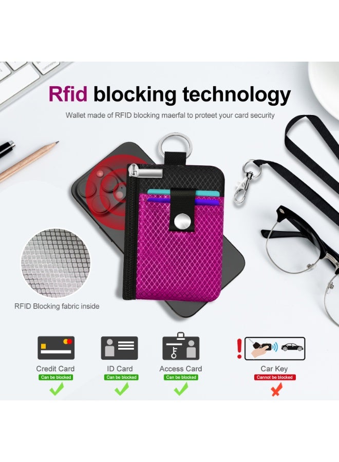 Minimalist RFID Blocking Small Wallet with ID Window,WaterResistant Zip Id Case Wallet with Lanyard Keychain for Cards,Cash,Travel,Women,Men - Image 4