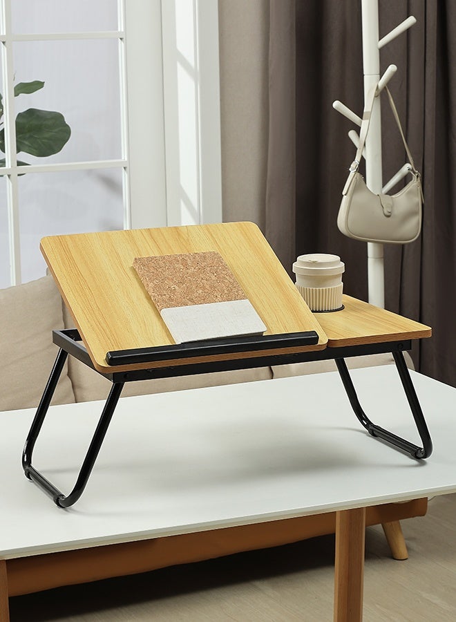 LAWAZIM Folding Table With Adjustable Top - Wood Color - Laptop Bed Tray Desk with Adjustable Tilt Panel, Cup Holder, and Foldable Legs - for Bed, Sofa, Floor, Reading, Writing, Eating, and Studying - Image 1