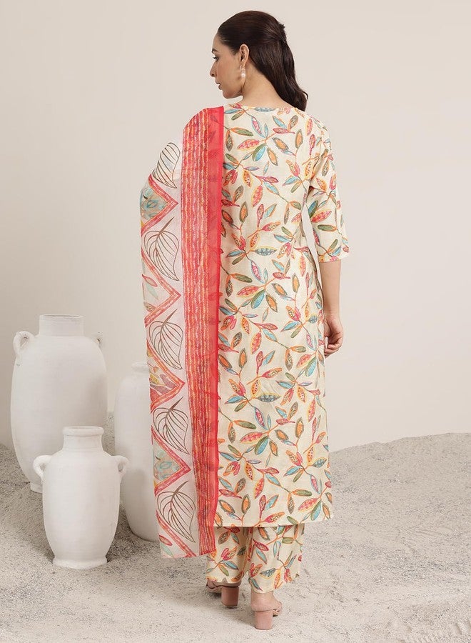 Libas Womens Printed Silk Blend Straight Kurta With Palazzos and Dupatta - Image 5