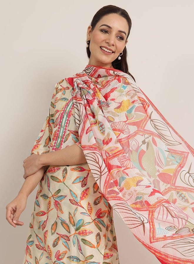 Libas Womens Printed Silk Blend Straight Kurta With Palazzos and Dupatta - Image 2