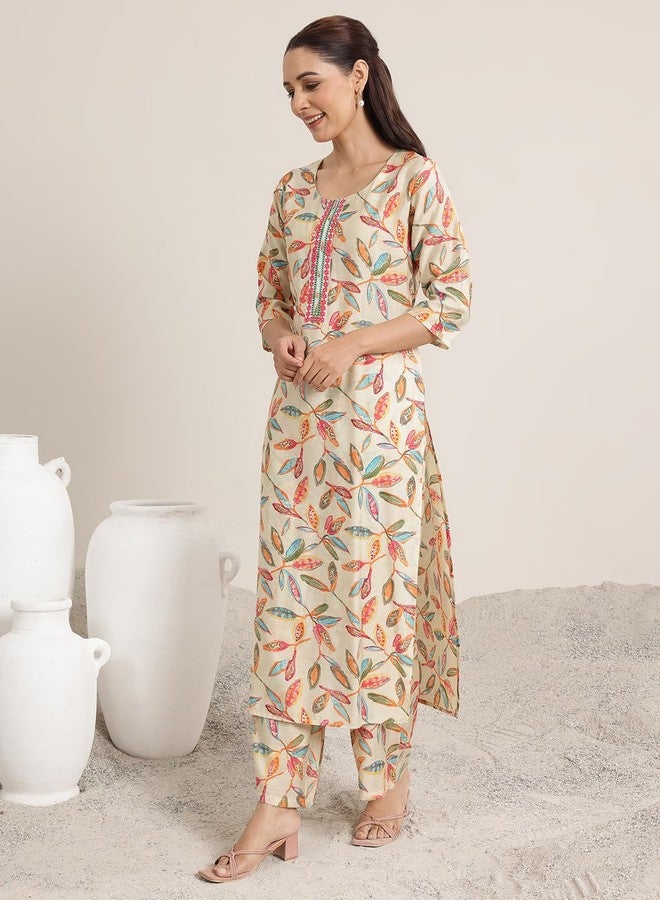Libas Womens Printed Silk Blend Straight Kurta With Palazzos and Dupatta - Image 4