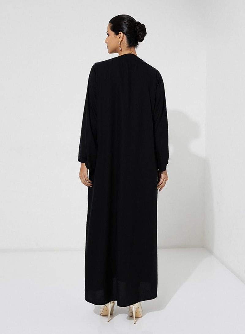 Rosette Abaya Open Black Abaya - Image 3