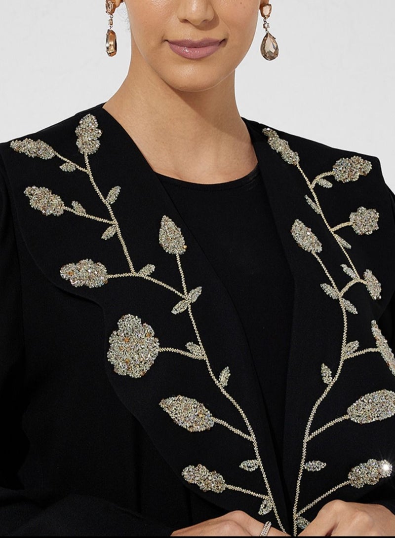 Rosette Abaya Open Black Abaya - Image 2