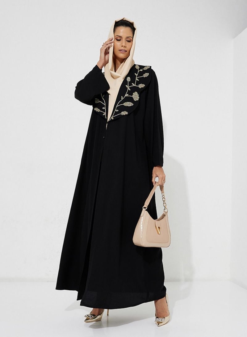 Rosette Abaya Open Black Abaya - Image 4