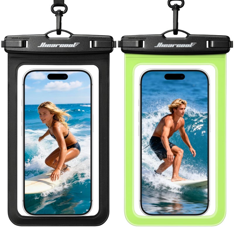 Hiearcool Waterproof Phone Pouch,Waterproof Phone Case for iPhone 17 16 15 14 13 Pro Max Plus up to 8.3",IPX8 Cellphone Dry Bag for Beach Cruise Travel Black&Olive Green-2Pack - Image 1