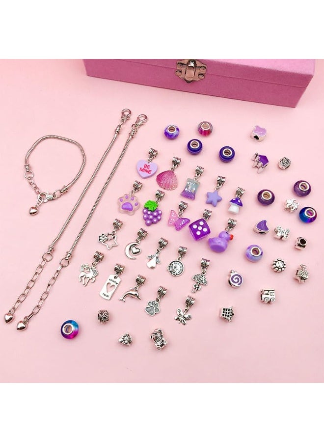Capstro 68PCS Charm Bracelet Making Kit for Girls – Purple Jewelry Kit with Snake Chain Bracelets, Cords, Beads, Pendants,  Luxury Jewelry Box & Gift Bag | DIY Bracelet Craft Set for Kids Ages 6–12 - Image 4