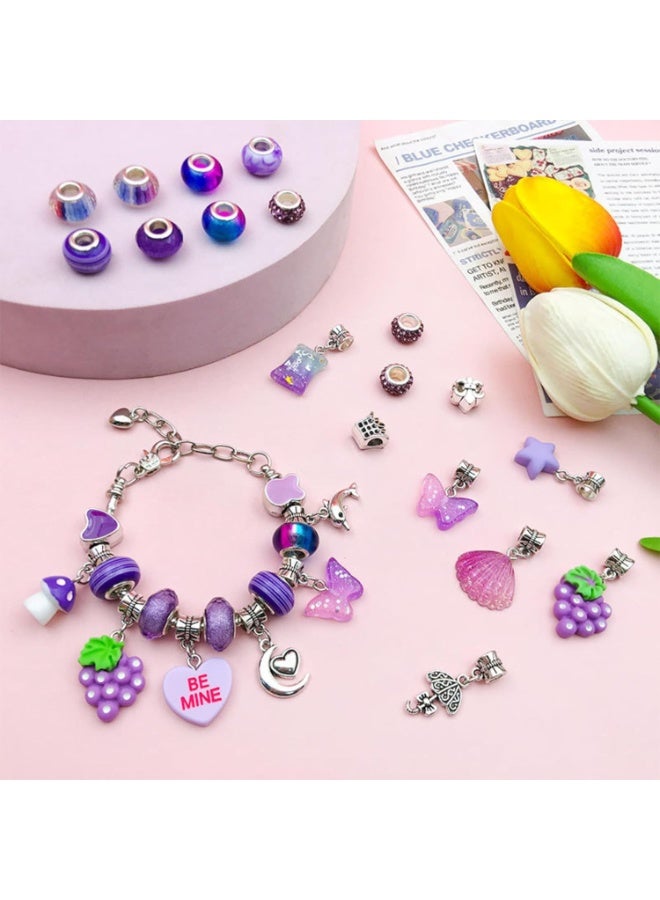 Capstro 68PCS Charm Bracelet Making Kit for Girls – Purple Jewelry Kit with Snake Chain Bracelets, Cords, Beads, Pendants,  Luxury Jewelry Box & Gift Bag | DIY Bracelet Craft Set for Kids Ages 6–12 - Image 5