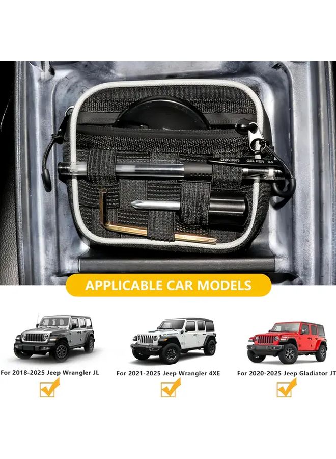 Black Center Console Organizer With Molle Panel Zippered Compartments For Easy Organization - Image 5