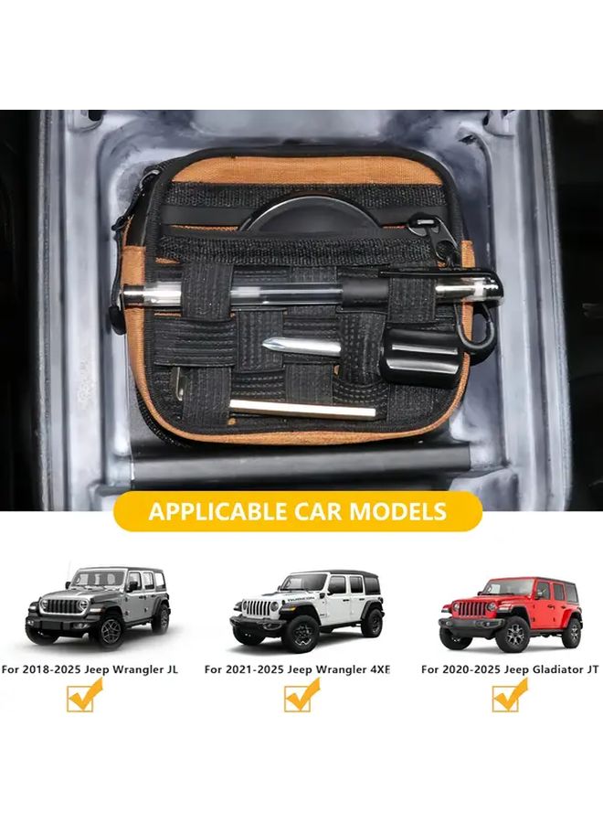 Black Center Console Organizer With Molle Panel Zippered Compartments For Easy Organization - Image 4