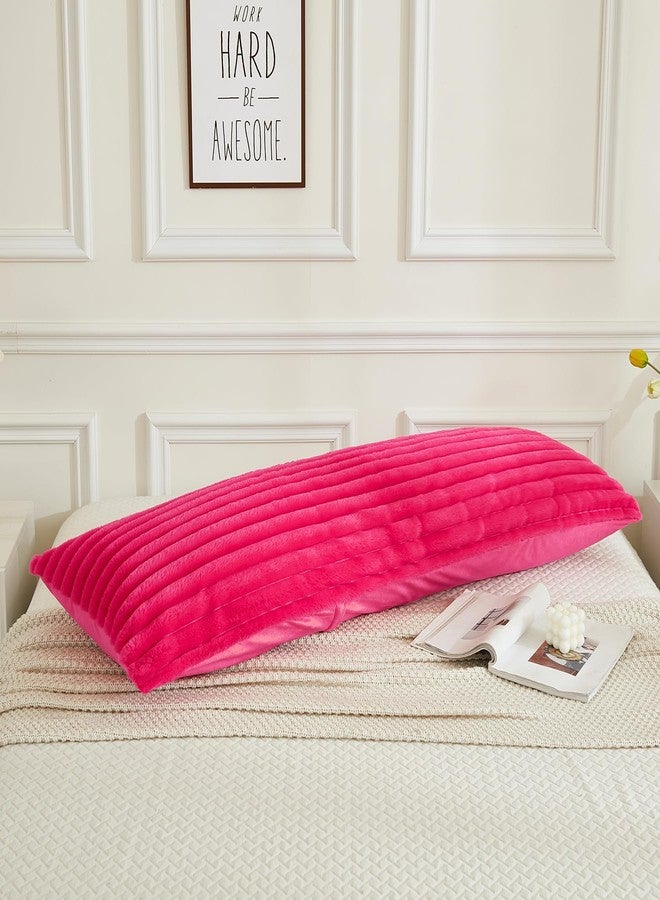 JAUXIO Faux Fur Fluffy Body Pillow Cover Luxury Striped Plush Decorative Body Pillowcase, Ultra Soft and Cozy Zipper Closure 21 x 54 Inches, Hot Pink - Image 4