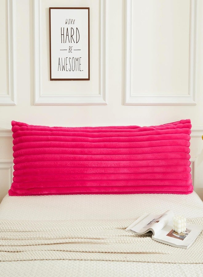 JAUXIO Faux Fur Fluffy Body Pillow Cover Luxury Striped Plush Decorative Body Pillowcase, Ultra Soft and Cozy Zipper Closure 21 x 54 Inches, Hot Pink - Image 2