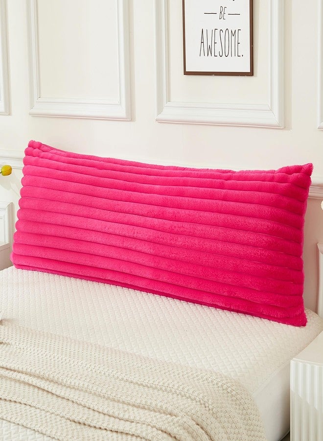 JAUXIO Faux Fur Fluffy Body Pillow Cover Luxury Striped Plush Decorative Body Pillowcase, Ultra Soft and Cozy Zipper Closure 21 x 54 Inches, Hot Pink - Image 1