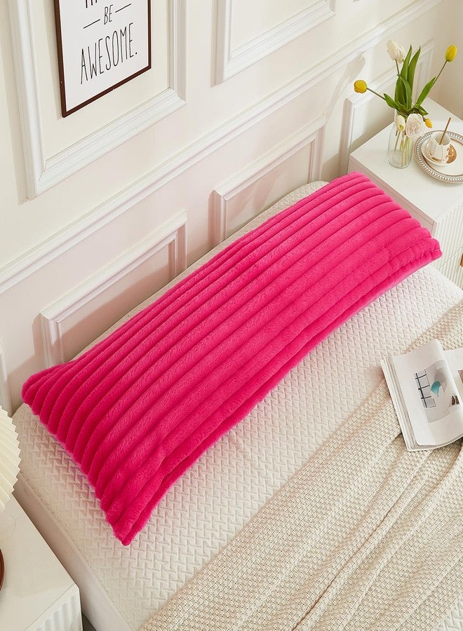JAUXIO Faux Fur Fluffy Body Pillow Cover Luxury Striped Plush Decorative Body Pillowcase, Ultra Soft and Cozy Zipper Closure 21 x 54 Inches, Hot Pink - Image 3