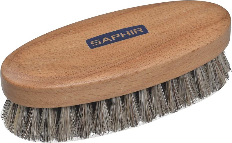 Saphir Oval Horsehair Brush - Shoe Polish - for Cleaning, Polishing & Buffing Leather Shoes - Brown Bristles - 5” (13.5cm) - Image 1