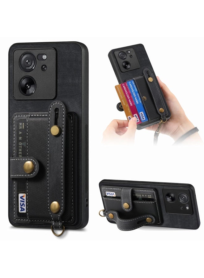 HuHa Case Cover For Xiaomi 13T / 13T Pro Retro Cross Wristband Wallet Leather Back Phone Case(Black) - Image 1