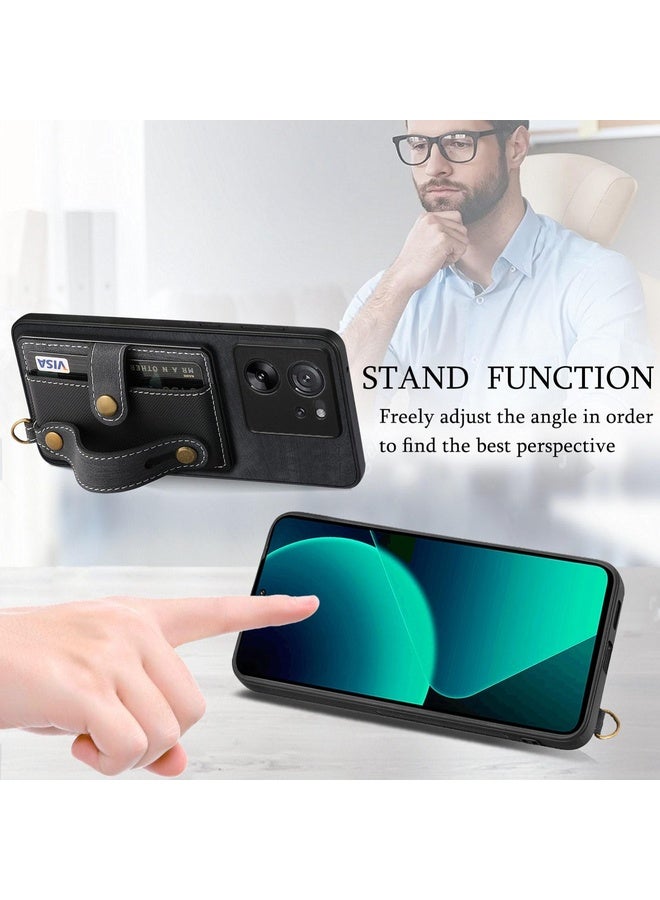 HuHa Case Cover For Xiaomi 13T / 13T Pro Retro Cross Wristband Wallet Leather Back Phone Case(Black) - Image 5