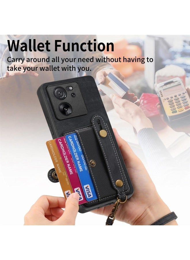 HuHa Case Cover For Xiaomi 13T / 13T Pro Retro Cross Wristband Wallet Leather Back Phone Case(Black) - Image 4