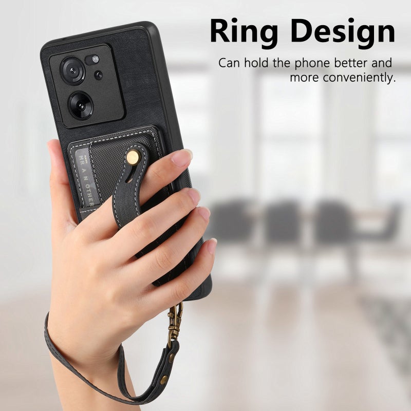 HuHa Case Cover For Xiaomi 13T / 13T Pro Retro Cross Wristband Wallet Leather Back Phone Case(Black) - Image 3