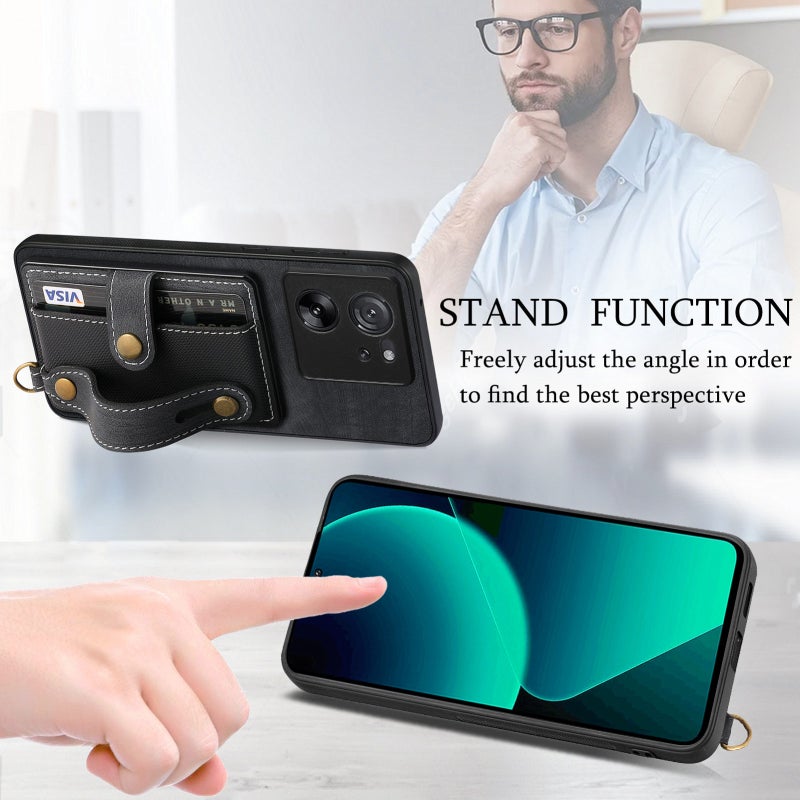 HuHa Case Cover For Xiaomi 13T / 13T Pro Retro Cross Wristband Wallet Leather Back Phone Case(Black) - Image 5
