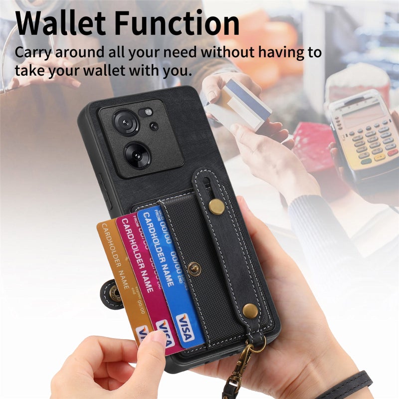 HuHa Case Cover For Xiaomi 13T / 13T Pro Retro Cross Wristband Wallet Leather Back Phone Case(Black) - Image 4