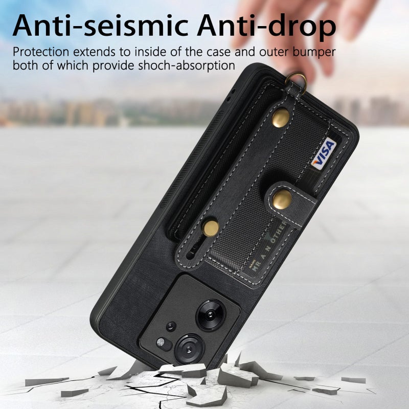HuHa Case Cover For Xiaomi 13T / 13T Pro Retro Cross Wristband Wallet Leather Back Phone Case(Black) - Image 2