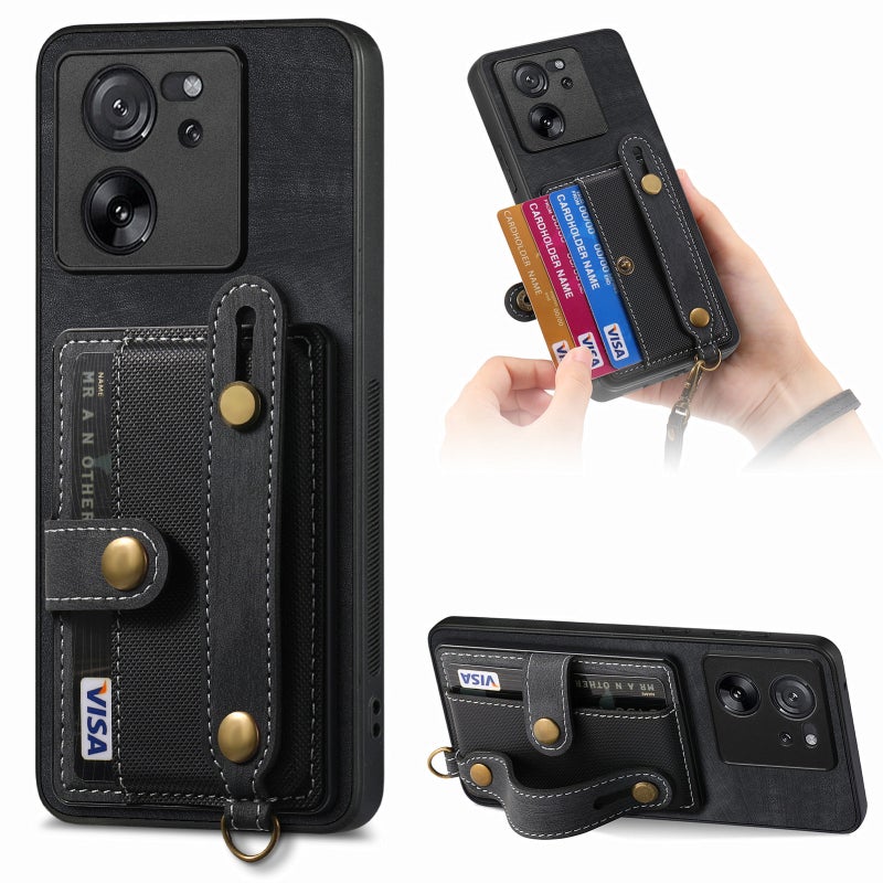 HuHa Case Cover For Xiaomi 13T / 13T Pro Retro Cross Wristband Wallet Leather Back Phone Case(Black) - Image 1