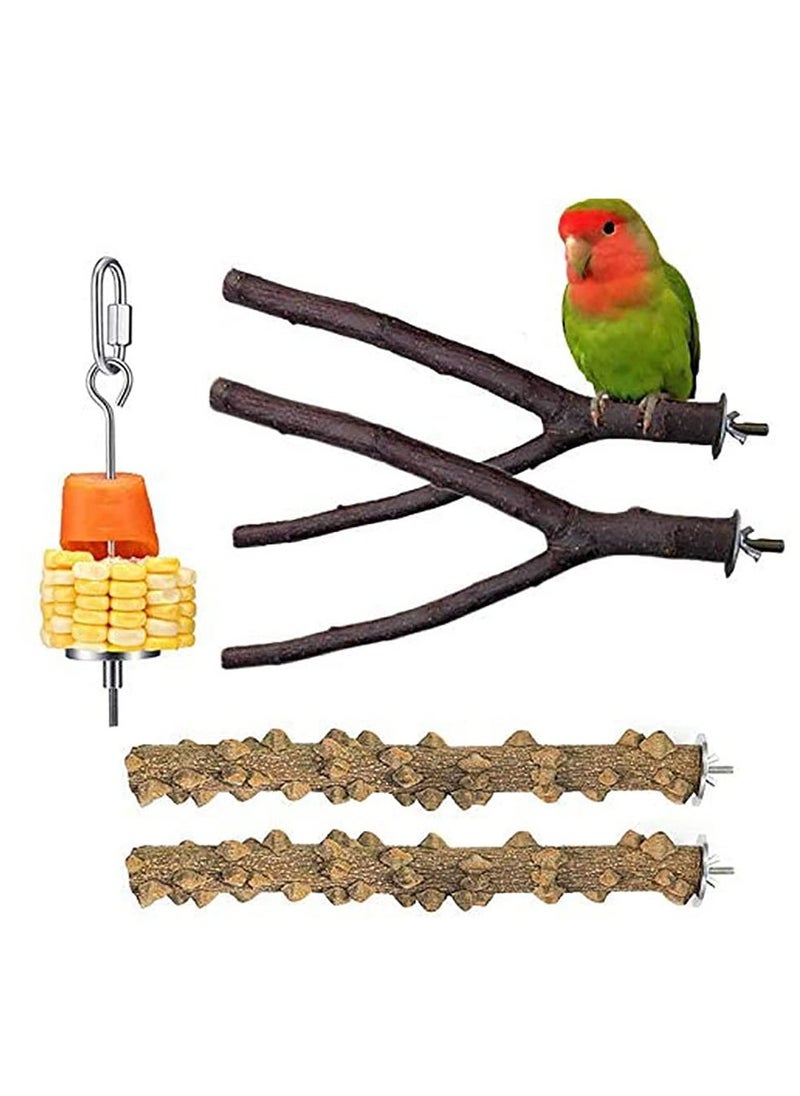5 pcs Natural Wood Bird Perch Stand