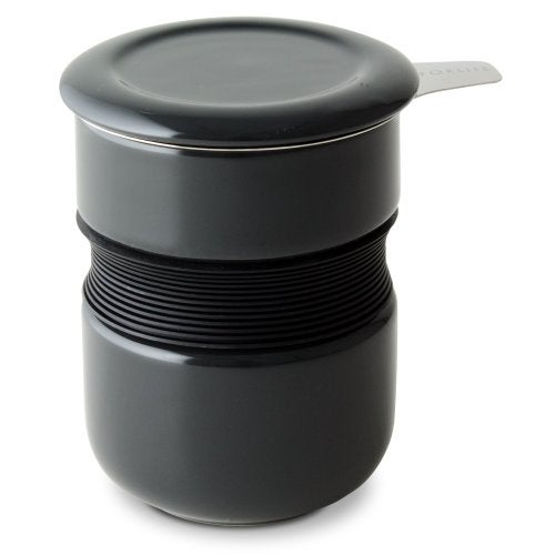 FORLIFE Curve Asian Style Tea Cup with Infuser and Lid 12 ounces, Black Graphite - Image 1