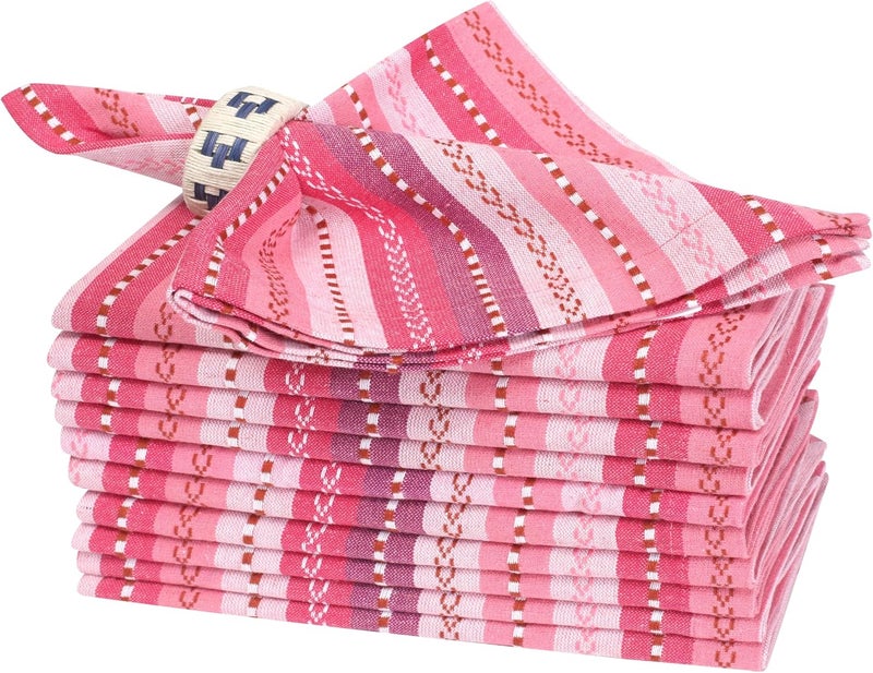 Bedding Craft Cloth Napkins Set of 1218x18 Inch Machine Washable Dinner Napkins Pink Multi Salsa Stripe Wedding Napkins Cotton Cloth Napkins for Everyday Use - Image 1