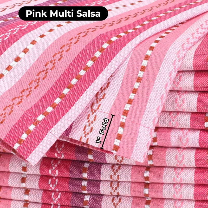 Bedding Craft Cloth Napkins Set of 1218x18 Inch Machine Washable Dinner Napkins Pink Multi Salsa Stripe Wedding Napkins Cotton Cloth Napkins for Everyday Use - Image 2