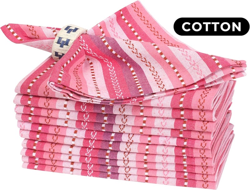 Bedding Craft Cloth Napkins Set of 1218x18 Inch Machine Washable Dinner Napkins Pink Multi Salsa Stripe Wedding Napkins Cotton Cloth Napkins for Everyday Use - Image 5