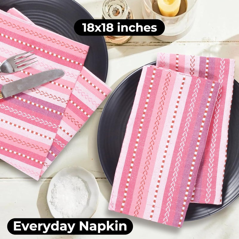 Bedding Craft Cloth Napkins Set of 1218x18 Inch Machine Washable Dinner Napkins Pink Multi Salsa Stripe Wedding Napkins Cotton Cloth Napkins for Everyday Use - Image 3