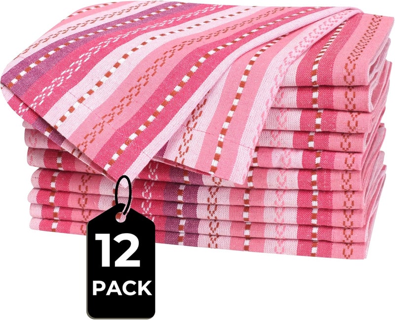 Bedding Craft Cloth Napkins Set of 1218x18 Inch Machine Washable Dinner Napkins Pink Multi Salsa Stripe Wedding Napkins Cotton Cloth Napkins for Everyday Use - Image 4