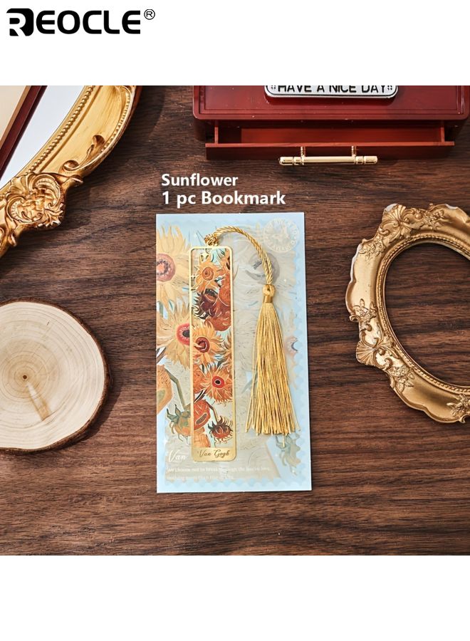 REOCLE Vintage Metal Bookmark with Oil Painting Design and Hollow Bronzing Detail Long Tassel Book Accessory with Artistic Finish for Reading Gift Giving - Image 2