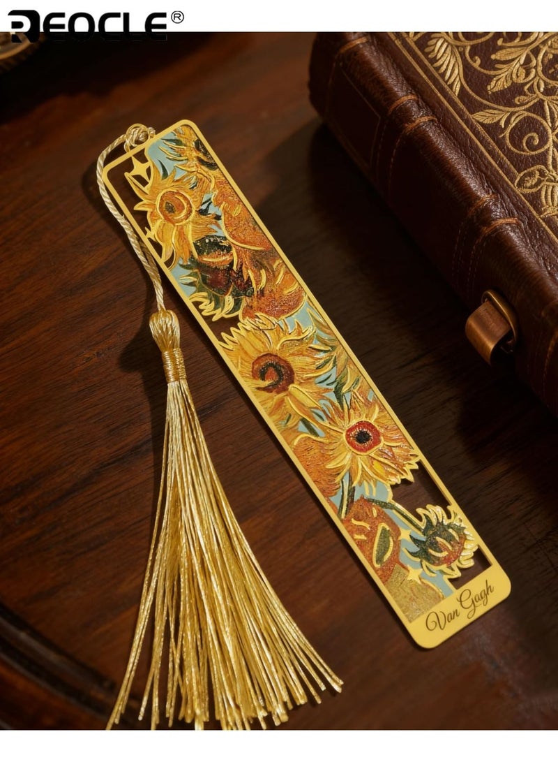 REOCLE Vintage Metal Bookmark with Oil Painting Design and Hollow Bronzing Detail Long Tassel Book Accessory with Artistic Finish for Reading Gift Giving - Image 1